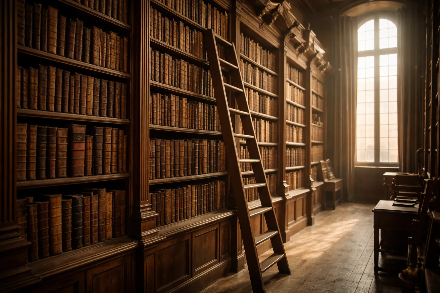 Rayonnages d'une bibliothèque ancienne avec des livres anciens imprimés en caractères cyrilliques