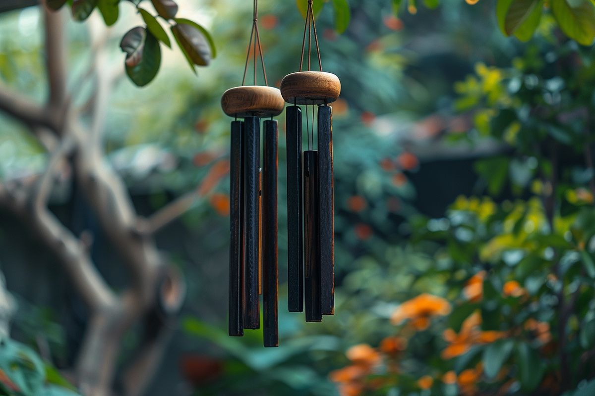 Wind chimes adding a touch of charm and tranquility to the terrace.